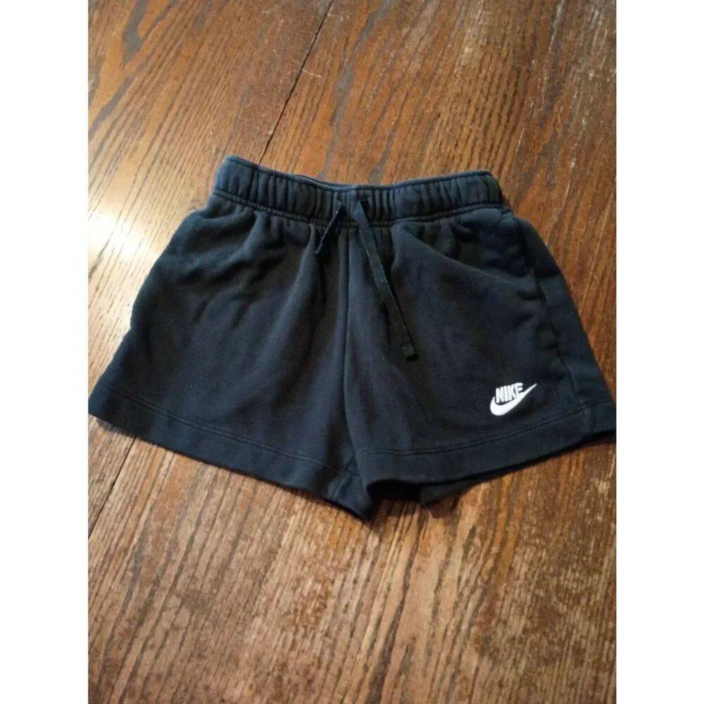 XS Nike Black Elastic Drawstring Waist Pull On Fleece Shorts Casual Athletic
